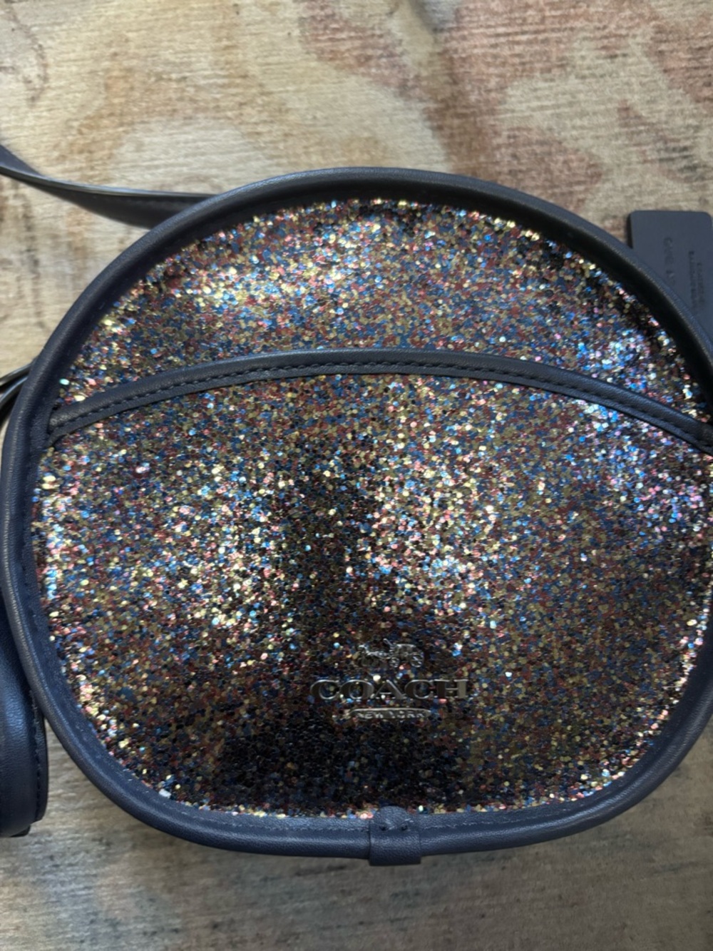 Coach Rainbow  Multicolor Glitter Round Crossbody with Black Trim